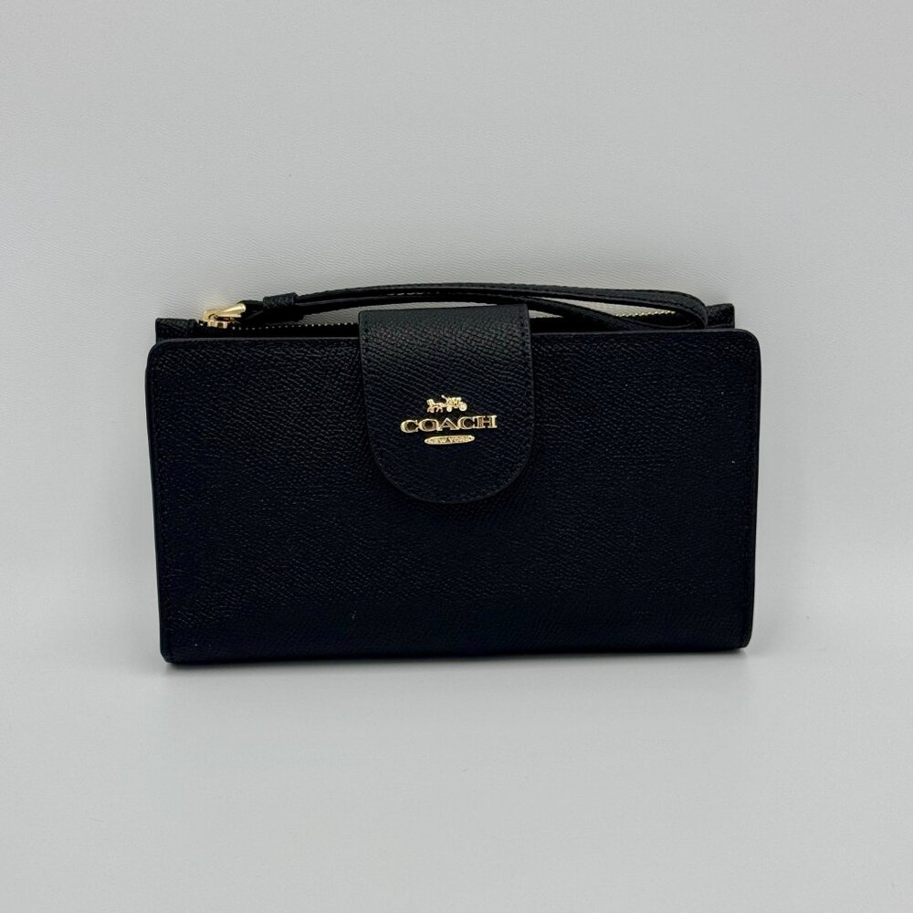 Coach Tech Wallet Black Crossgrain Leather - Picture 2 of 4